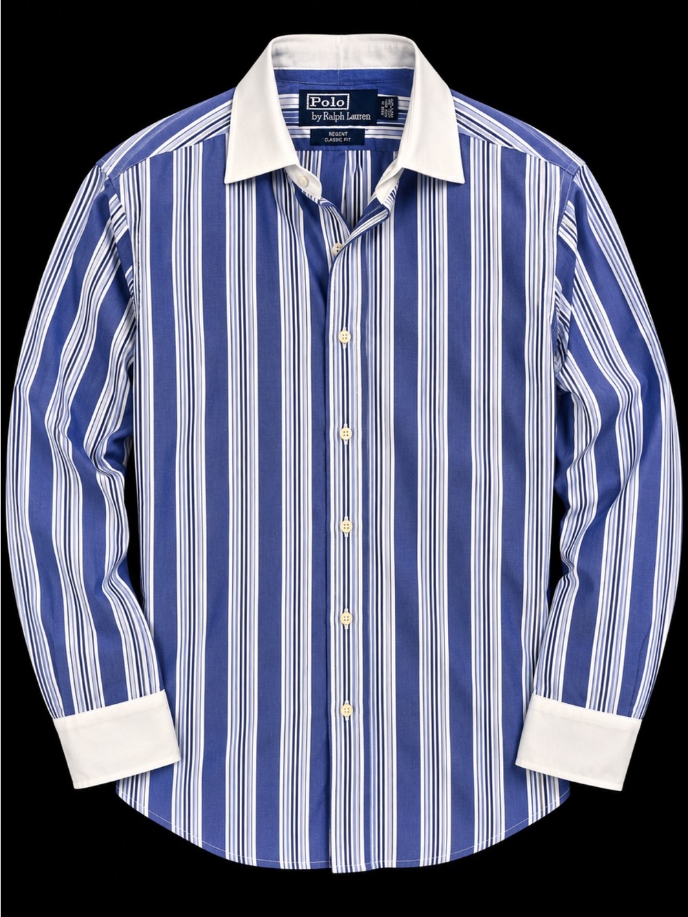 Polo by Ralph Lauren White-Collar Blue & White Vertical Stripe Dress Shirt